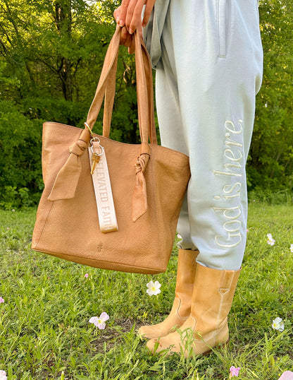 Beige Oversized Logo Keychain