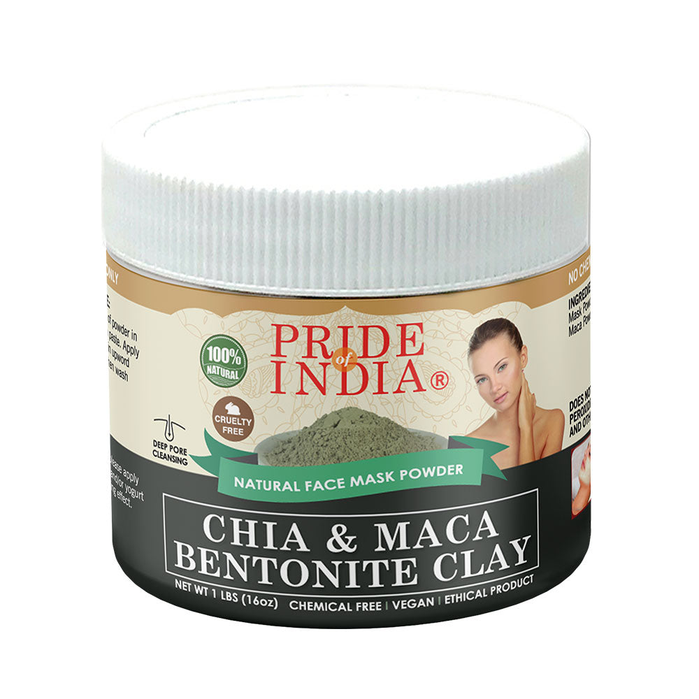 Chia & Maca Healing Bentonite Clay Natural Face Mask Powder, 1 Pound (454gm) Jar
