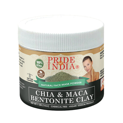 Chia & Maca Healing Bentonite Clay Natural Face Mask Powder, 1 Pound (454gm) Jar