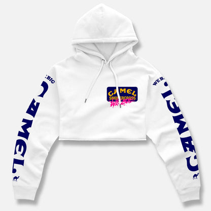 CAMEL PUFFED & BUFFED CROP PULLOVER WHITE HOODIE