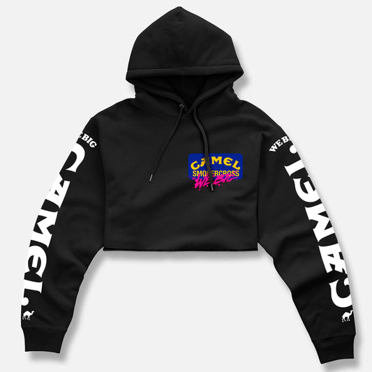 CAMEL PUFFED & BUFFED CROP PULLOVER BLACK HOODIE