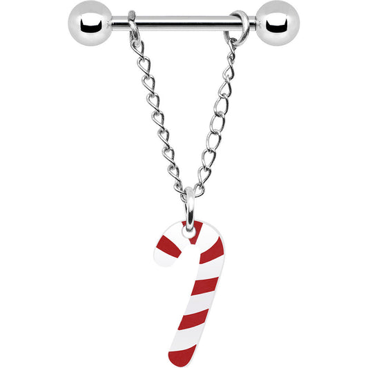 14G Christmas Candy Cane Chain Dangle Nipple Ring Set