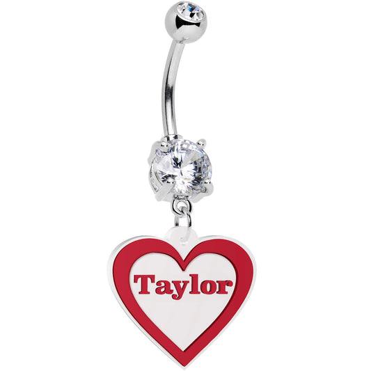 Custom Double Gem Red White Valentines Day Heart Personalized Dangle Belly Ring