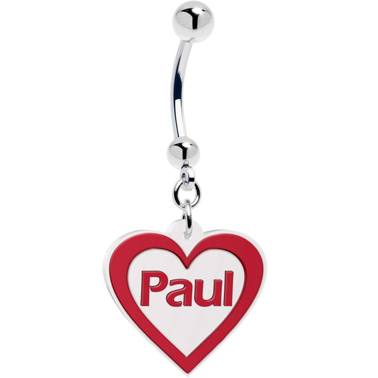 Custom Red White Valentines Day Heart Personalized Dangle Belly Ring