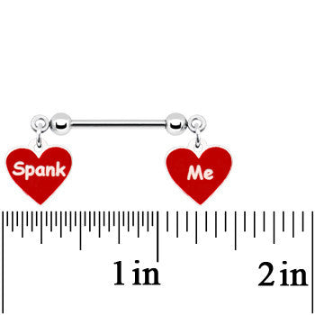 14G 5/8 Red Spank Me Valentines Day Heart Nipple Ring Set