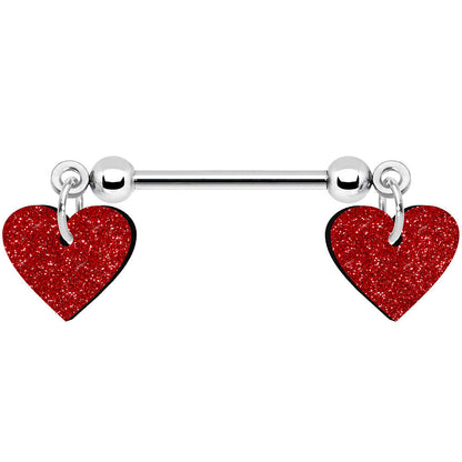 14G 5/8 Red Glitter Valentines Day Heart Nipple Ring Set