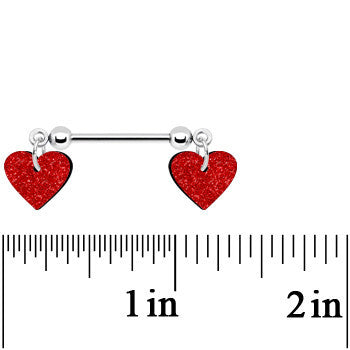 14G 5/8 Red Glitter Valentines Day Heart Nipple Ring Set