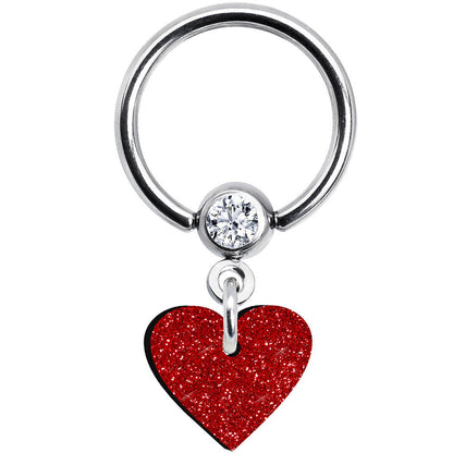 Red Glitter Heart Captive Ring
