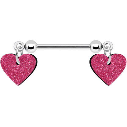 Pink Glitter Heart Nipple Ring Set