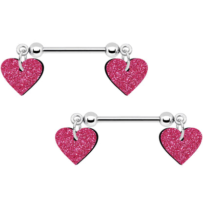 Pink Glitter Heart Nipple Ring Set