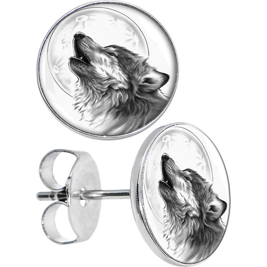 Howling Wolf Stud Earrings