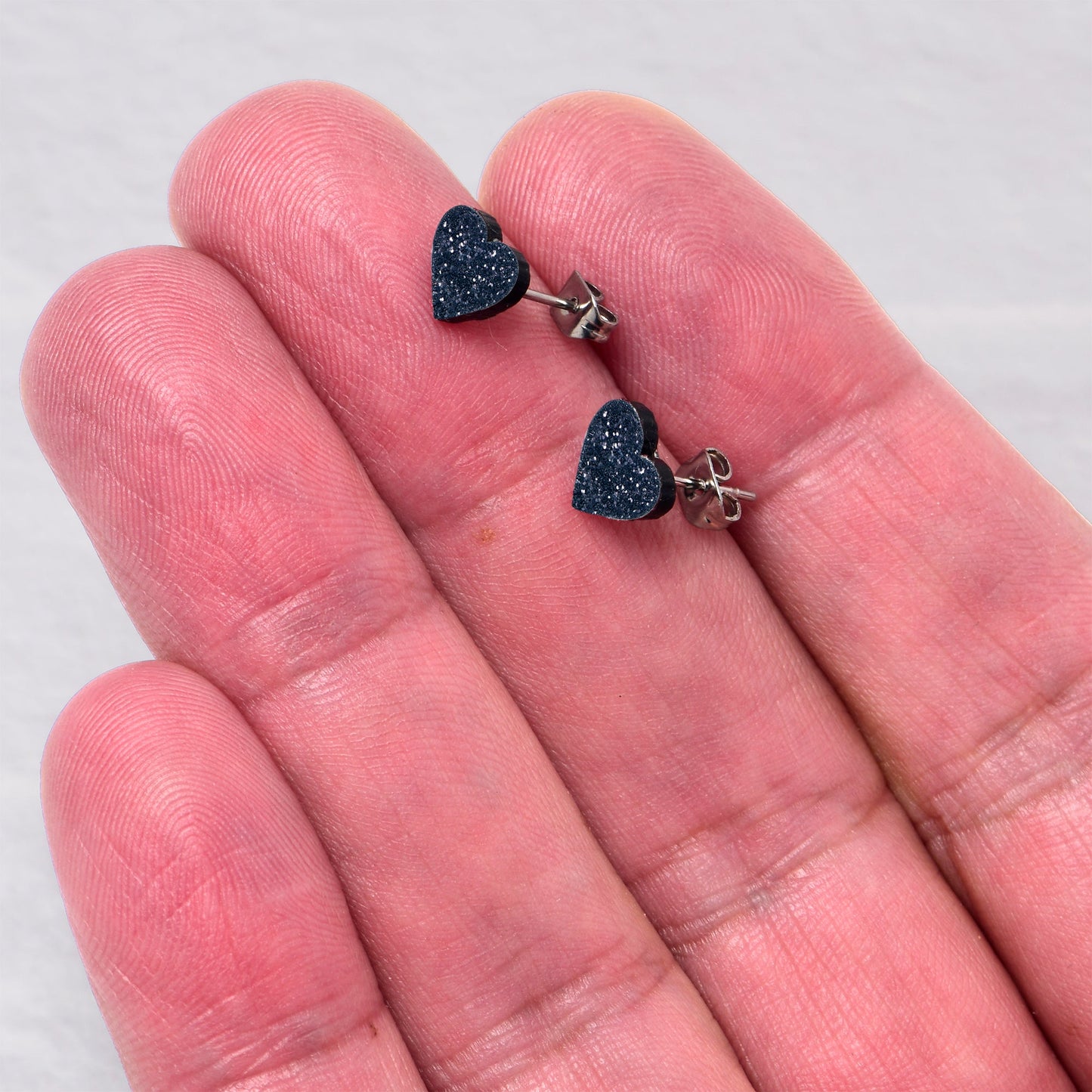 Glitter Heart Stud Earrings - Hypoallergenic