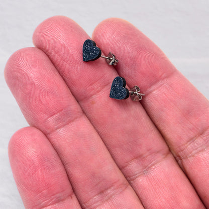 Glitter Heart Stud Earrings - Hypoallergenic