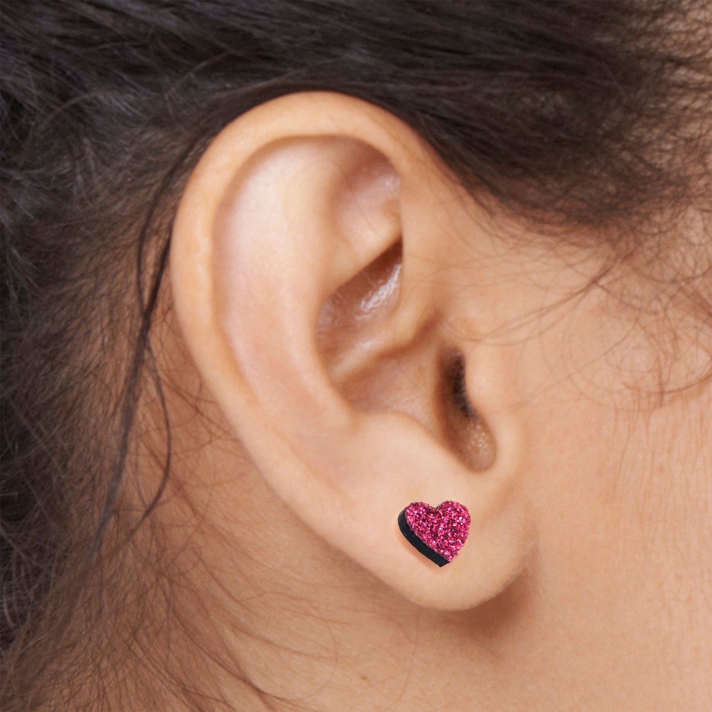 Glitter Heart Stud Earrings - Hypoallergenic