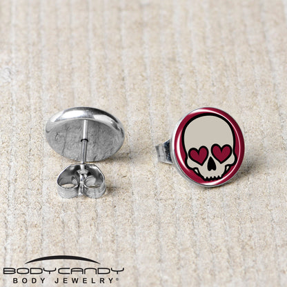 Valentine Heart Skull Stud Earrings