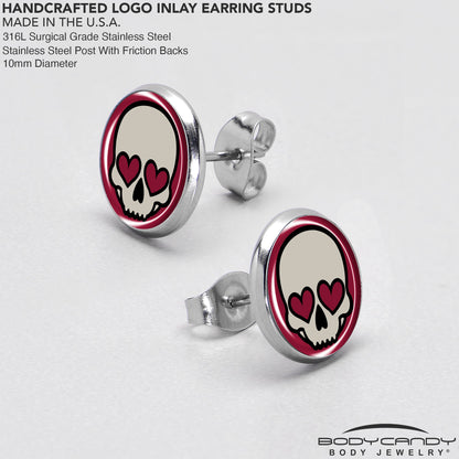 Valentine Heart Skull Stud Earrings