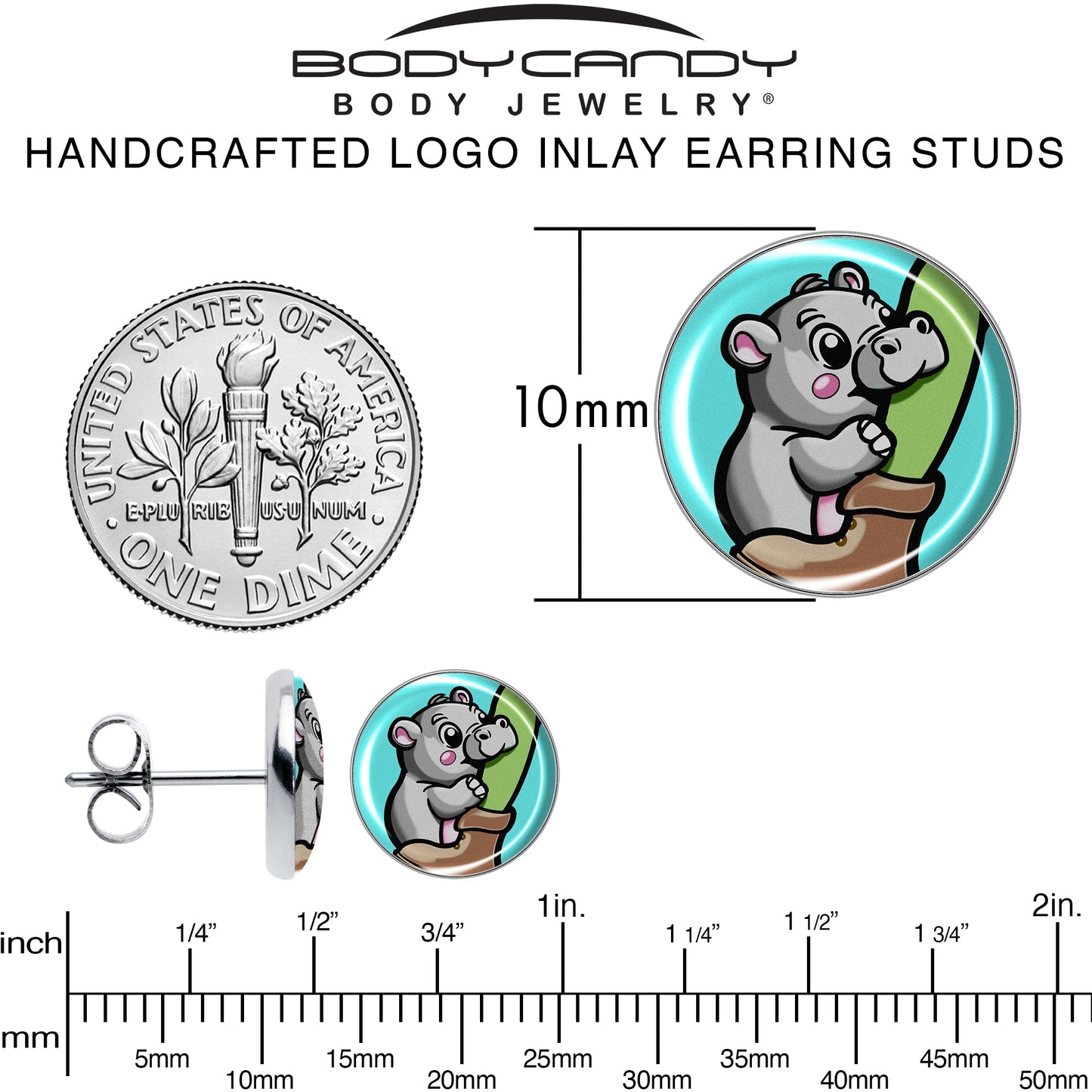 Cute Biting Baby Hippo Stud Earrings