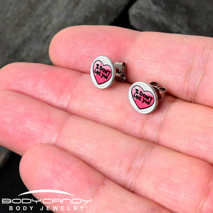 I Don't Like You Valentine Heart Stud Earrings