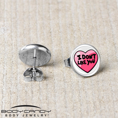 I Don't Like You Valentine Heart Stud Earrings