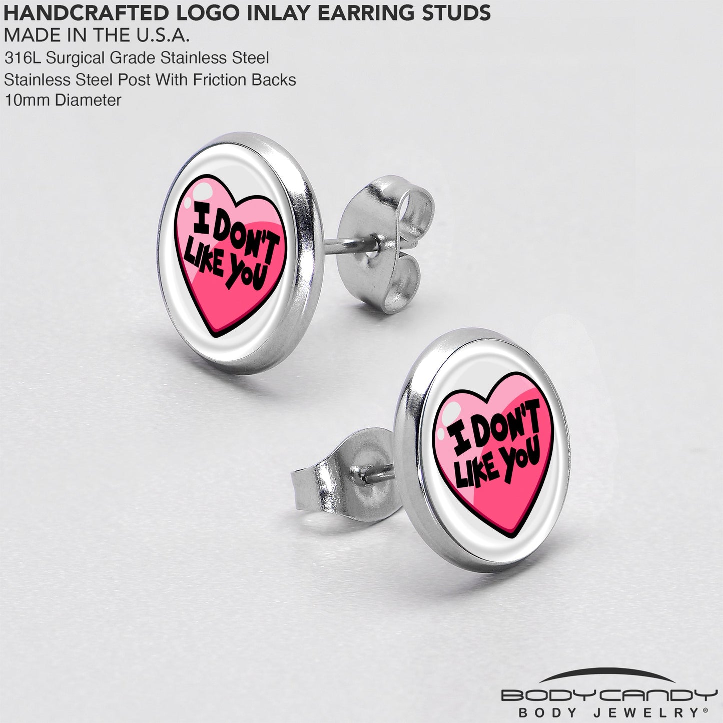 I Don't Like You Valentine Heart Stud Earrings