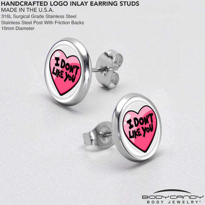 I Don't Like You Valentine Heart Stud Earrings