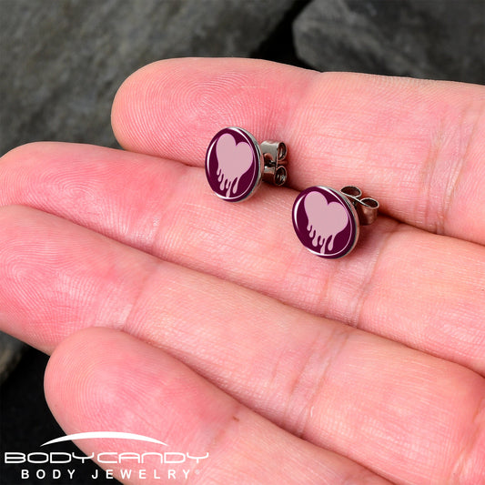 Pinkish Melting Heart Stud Earrings by Onyx O