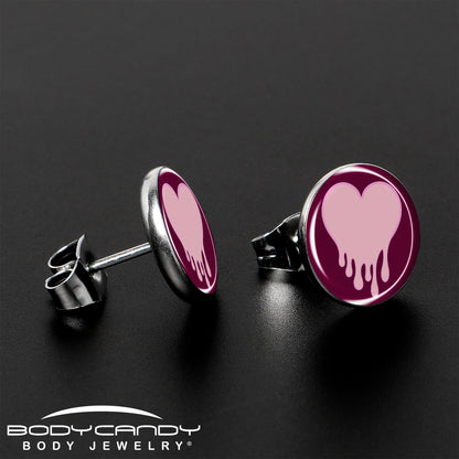 Pinkish Melting Heart Stud Earrings by Onyx O