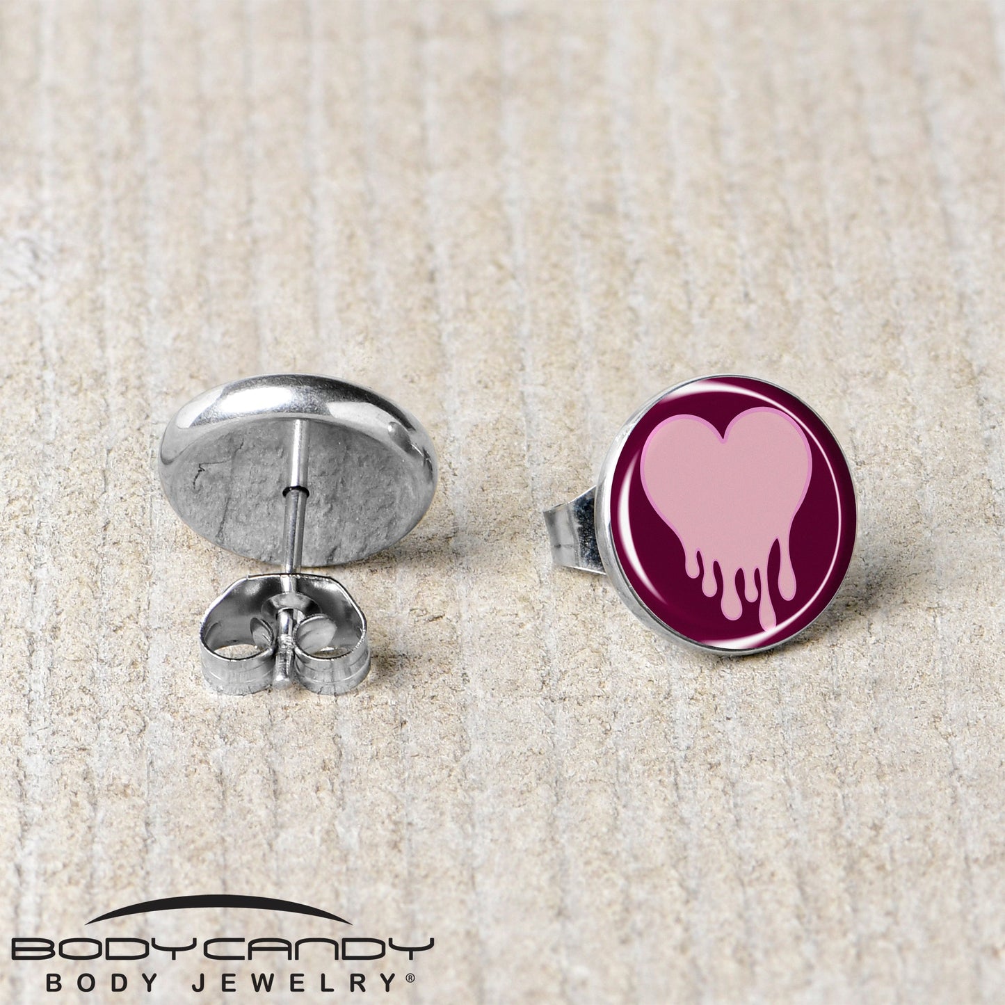 Pinkish Melting Heart Stud Earrings by Onyx O