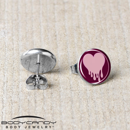 Pinkish Melting Heart Stud Earrings by Onyx O