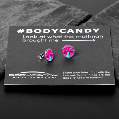Funky Floral Mushroom Stud Earrings by Onyx O