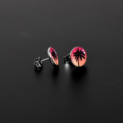 Red Sunset Palm Tree Stud Earrings by Onyx O