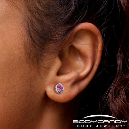 Artist Drawn Pink Mushrooms Stud Earrings by Onyx O