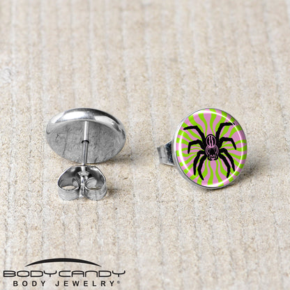 Psychedelic Spider Stud Earrings by Onyx O