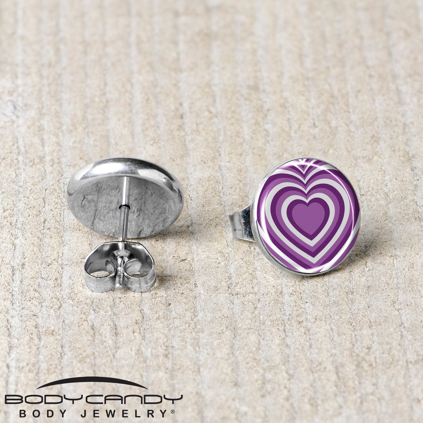 Purple Retro Heart Stud Earrings by Onyx O