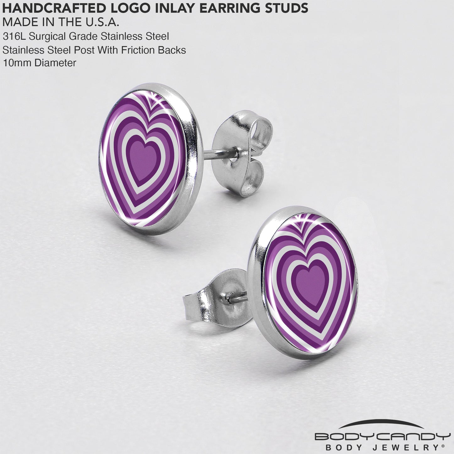Purple Retro Heart Stud Earrings by Onyx O
