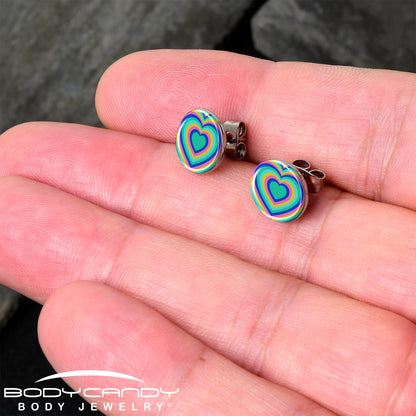 Rainbow Retro Heart Stud Earrings by Onyx O