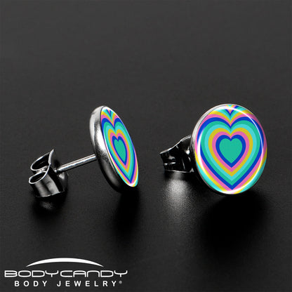 Rainbow Retro Heart Stud Earrings by Onyx O