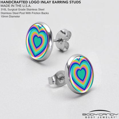 Rainbow Retro Heart Stud Earrings by Onyx O