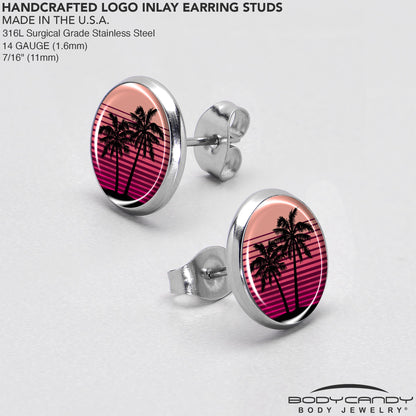Palm Tree Retro Sunset Stud Earrings by Onyx O