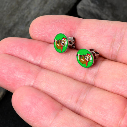 Holiday Santa Sloth Stud Earrings by Onyx O