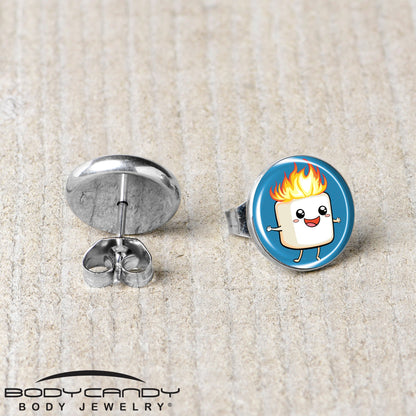Burning Marshmallow Stud Earrings by Onyx O