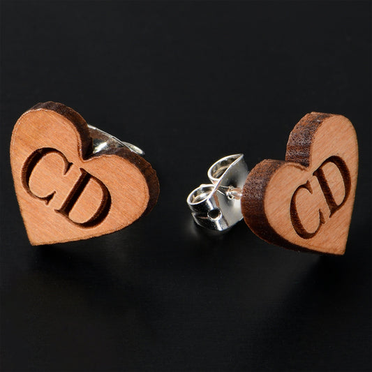 Custom No 1 Earrings Wood Initial Heart Personalized Stud Earrings