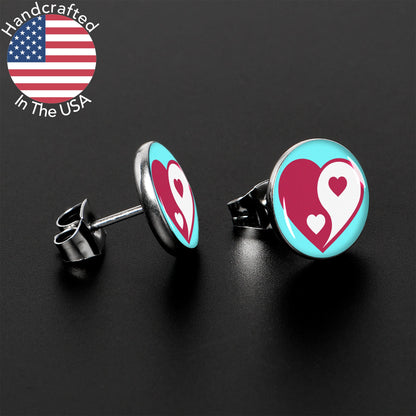 Love Yin Yang Heart Stud Earrings by Onyx O