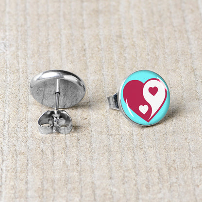 Love Yin Yang Heart Stud Earrings by Onyx O