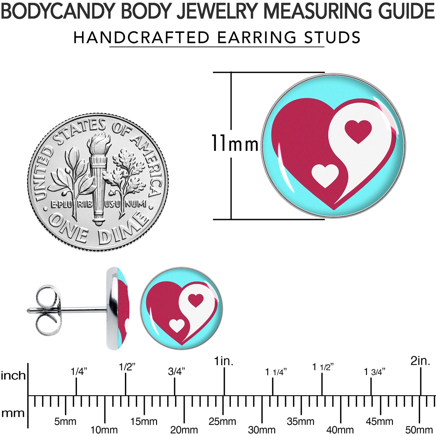 Love Yin Yang Heart Stud Earrings by Onyx O