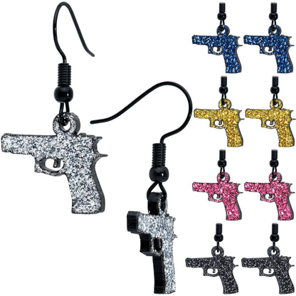 Black Glitter Gun Fishhook Dangle Earrings