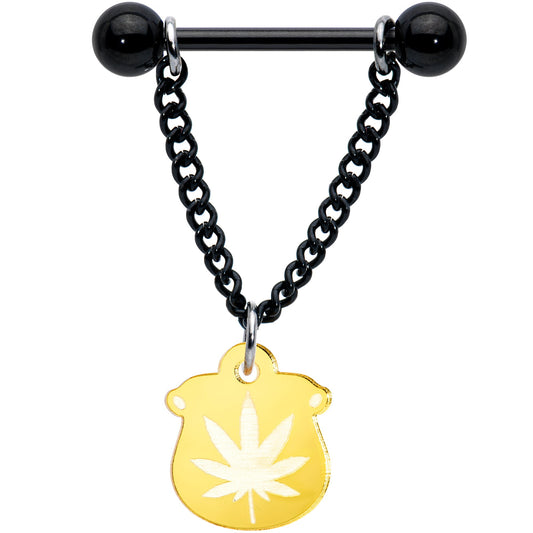 14G 1/2 Pot o Gold Pot Leaf St Patricks Dangle Nipple Ring Set