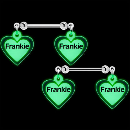 Custom Heart Glow in the Dark Double Personalized Name Dangle Nipple Ring Set