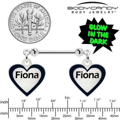 Custom Heart Glow in the Dark Double Personalized Name Dangle Nipple Ring Set