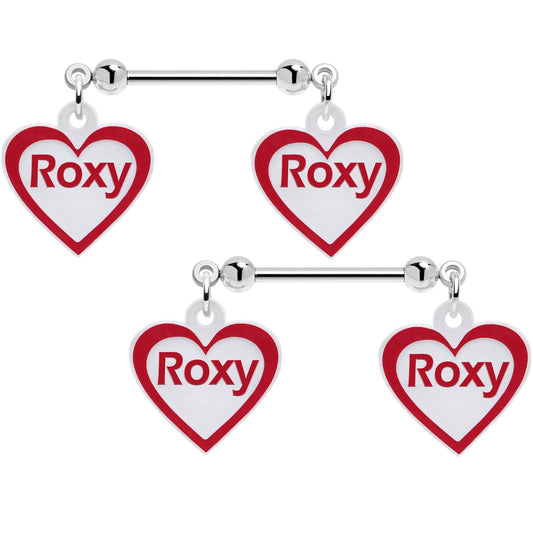 Custom Red White Heart Double Personalized Name Dangle Nipple Ring Set